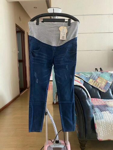 十月妈咪孕妇装46318101春夏水洗牛仔孕妇裤小脚裤外裤L码XL码