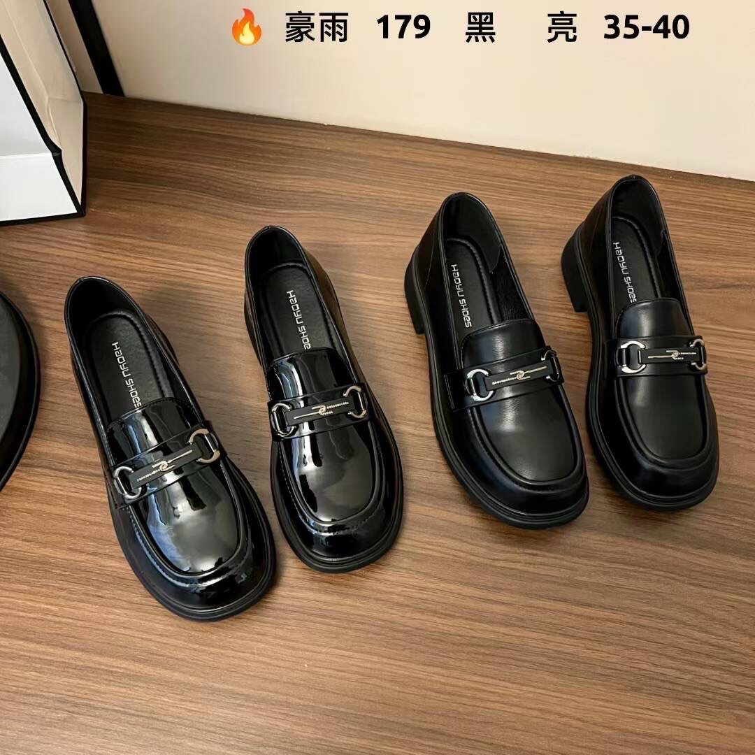 2025平底乐福鞋女英伦风小皮鞋一脚蹬单鞋黑色百搭小皮鞋豪雨179