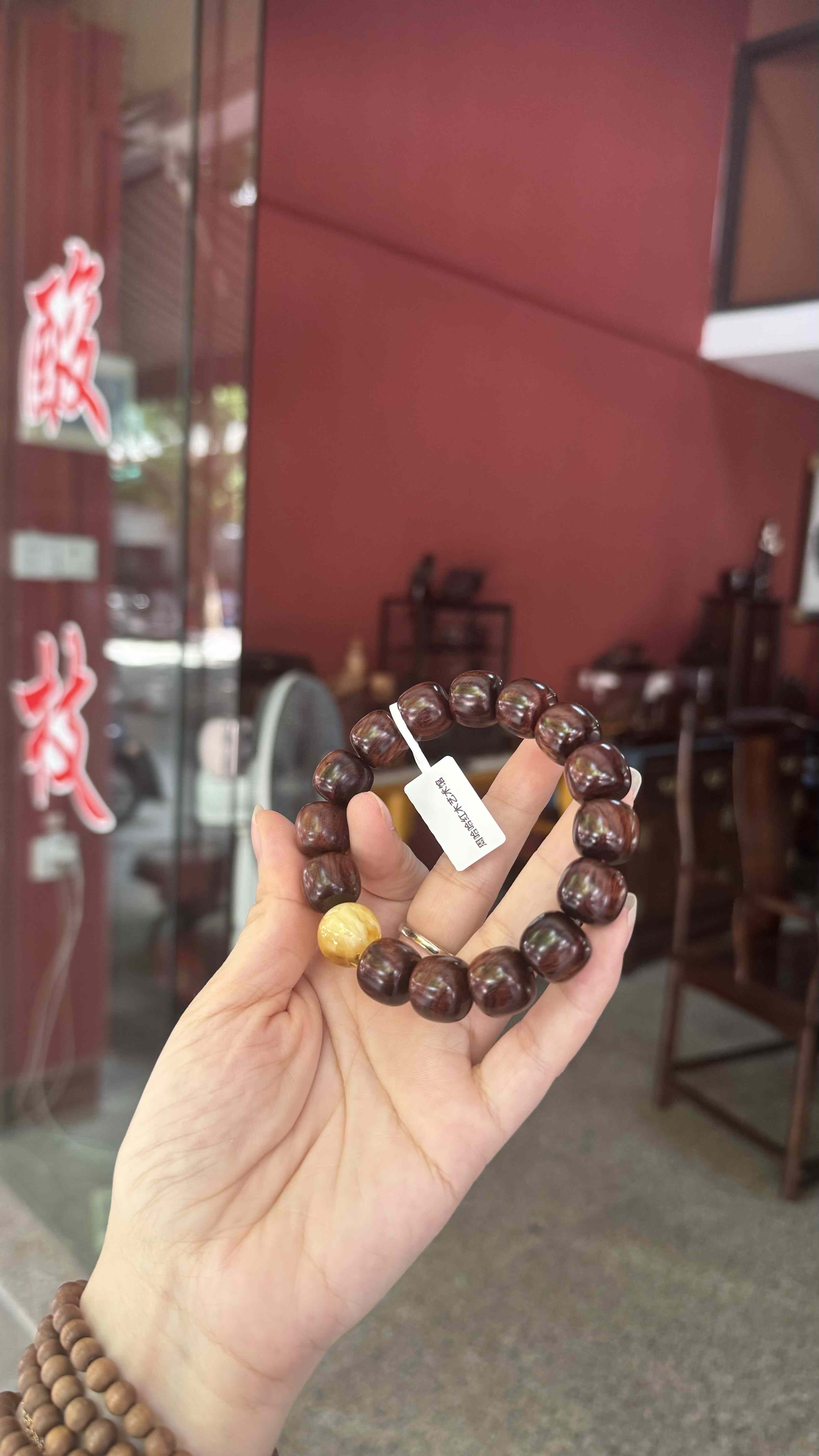 开门海紫油梨14mm蜜蜡手串孤品一条海黄手串