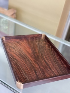 老挝大红酸枝木茶盘干泡交趾黄檀对纹双板承物果盘文盘