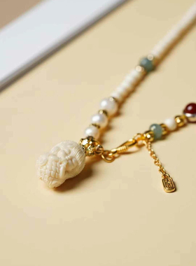 猛犸象牙雕刻美人鱼项链