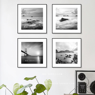 墙画客厅挂画沙发背景墙壁画黑白风格装饰画现代简约办公室高级感