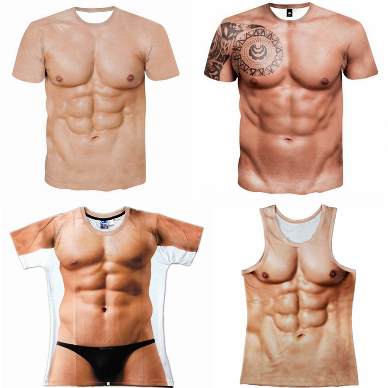 男夏隐形立体腹肌衣假肌肉内衣3d逼真衣服t恤背心八块腹肌神器瘦