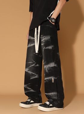 牛仔裤男宽松直筒2025新款创意个性印花春夏季休闲工装阔腿裤子