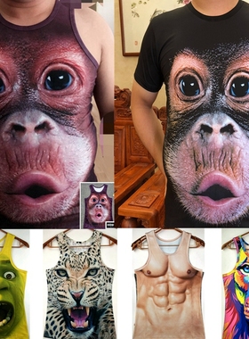 夏季衣服 3dt恤 动物图案猩猩搞笑3D短t恤男 嘟嘴猴子 背心 大码