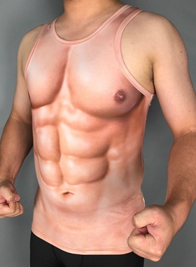 夏季搞怪肌肉3D背心加大码胖子搞笑大脸猩猩个性腹肌t恤猴子背心