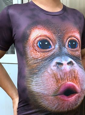 抖音大黑猩猩3dt恤 动物图案恶搞笑3D短袖t恤男 猴子立体印花体恤