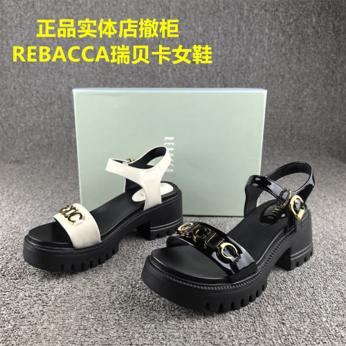 正品撤柜REBACCA/瑞贝卡女鞋真皮夏季松糕底休闲沙滩凉鞋女牛漆皮