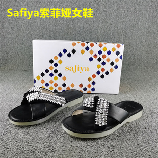 撤柜断码 正品 一字凉拖鞋 外穿夏季 女羊皮织物 处理Safiya索菲娅女鞋