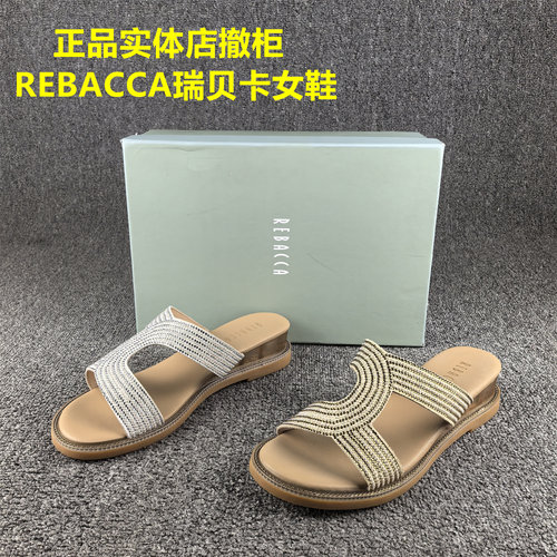 正品撤柜REBACCA/瑞贝卡女鞋外穿夏季平底坡跟一字套脚凉拖鞋子女