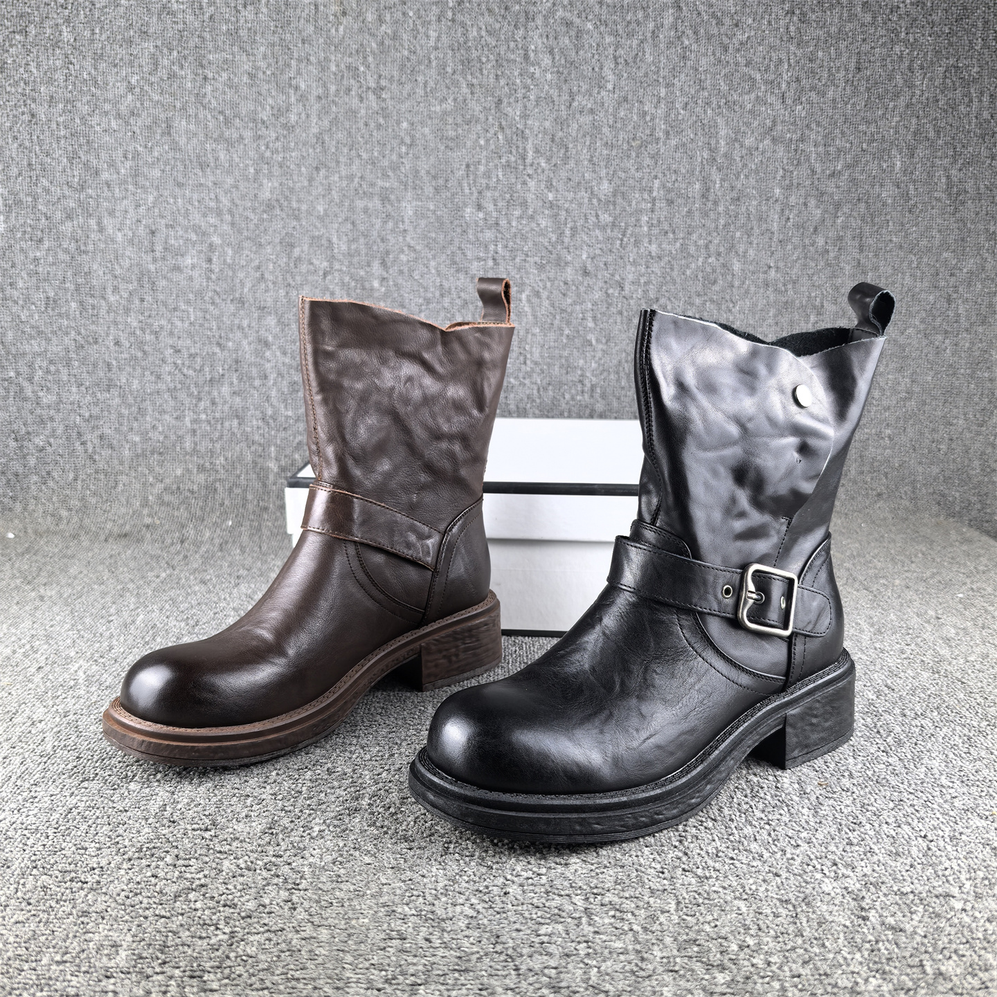 断码处理复古手工真皮马丁靴女秋冬新款平跟短筒头层牛皮单靴子女