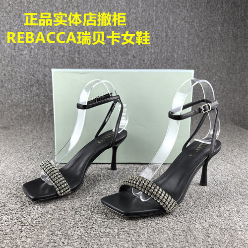 正品撤柜REBACCA/瑞贝卡女鞋真皮夏季一字搭扣中空凉鞋女牛皮水钻