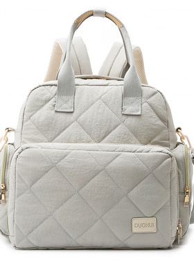 妈咪包外出轻便手提母婴包干湿分离防泼水多功能绣线方格双肩包