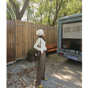 MISS158小个子阔腿牛仔裤女秋季新款美式复古高腰直筒裤拖地裤