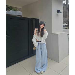 女高腰撞色抽绳设计感曼巴休闲裤 2026宽松休闲弯刀阔腿裤 春夏新款
