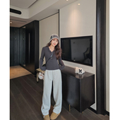 MISS158小个子运动裤 女 卫裤 子2025冬季 加绒高腰垂感直筒绑带美式