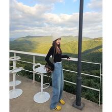 加绒阔腿牛仔裤女秋冬厚绒宽松高腰垂感拖地裤子加绒直筒裤女秋冬