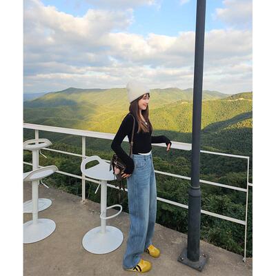 加绒加厚直筒牛仔裤秋冬款