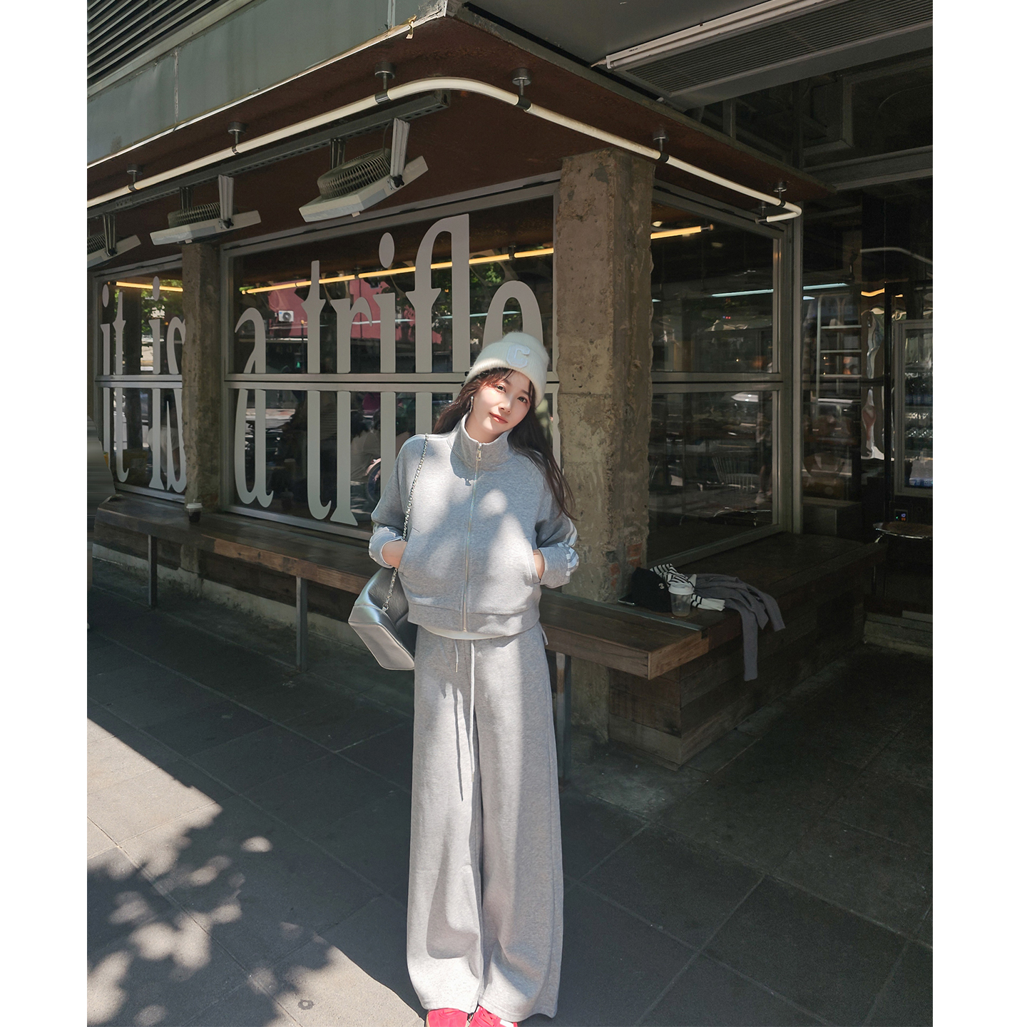 小个子美式复古卫裤女2025秋季新款垂感阔腿裤休闲长裤运动宽松
