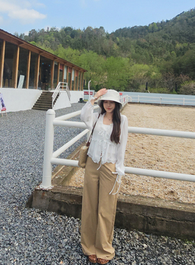卡其色阔腿裤女裤子2026新款春夏高级感垂感直筒宽松小个子西装裤