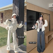 长裤 小个子面膜微喇裤 女加绒加厚高腰垂感宽松显瘦休闲阔腿裤 弹力