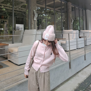 露丝针织开衫女嫩粉色毛衣小个子毛衣宽松外搭温柔冻糕粉色穿搭