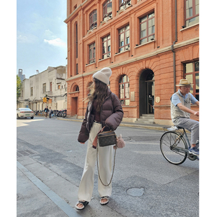 白鸭绒冬季肯豆羽绒服女短款欧版咖色宽松立领加厚高腰面包服潮女