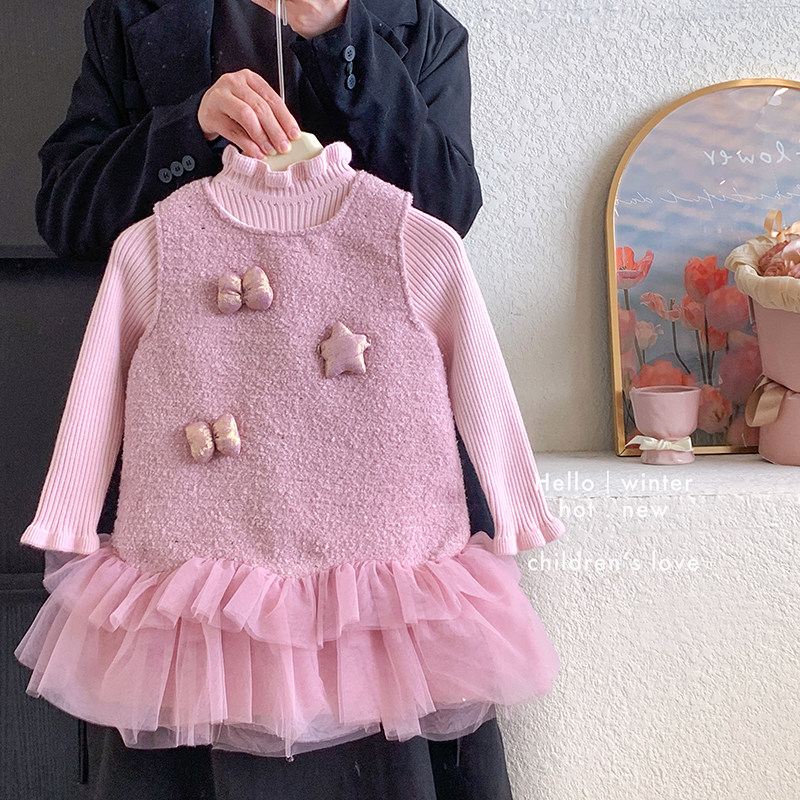25秋冬"粉墨黛雨"女童针织上衣+加绒蝴蝶结连衣裙5573,童装/婴儿装/亲子装,套装,淘宝优惠券,粉丝福利购,淘宝优惠卷
