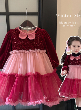 冬“粉红色的回忆”亮片网纱加绒加厚蓬蓬连衣裙 23D051