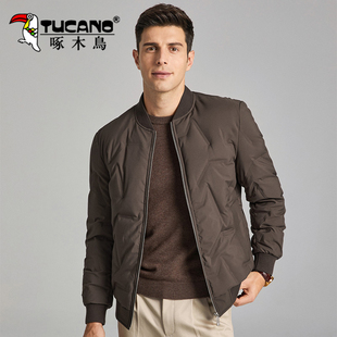 啄木鸟短款羽绒服男冬季新款棒球领夹克商务休闲保暖外套男装上衣