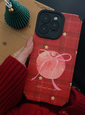 平安顺遂！原创2026新年红色蝴蝶结苹果手机壳17promax格子iphone16小米17防摔软壳华为mate70pura80vivoX300
