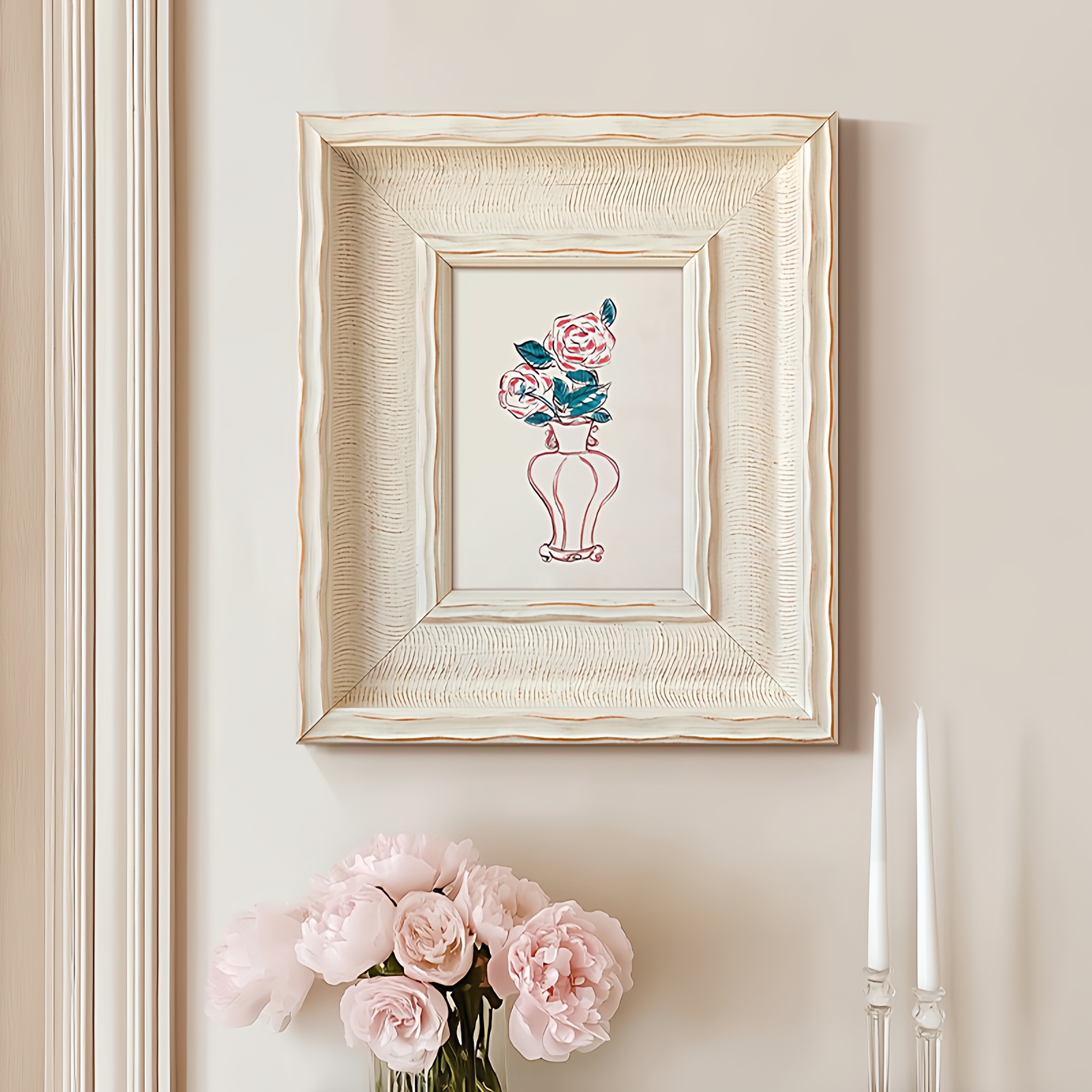 常玉法式奶油风实木框花卉装饰画