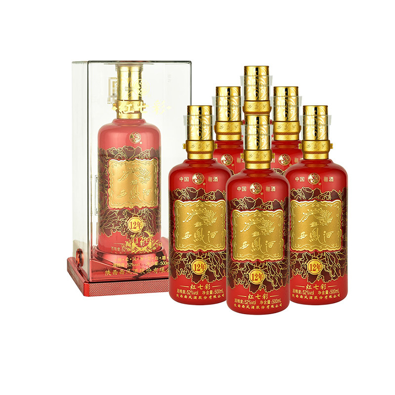 52度红七彩12年500ml*6瓶西凤红七彩12年西凤酒西凤嫡系婚宴用酒