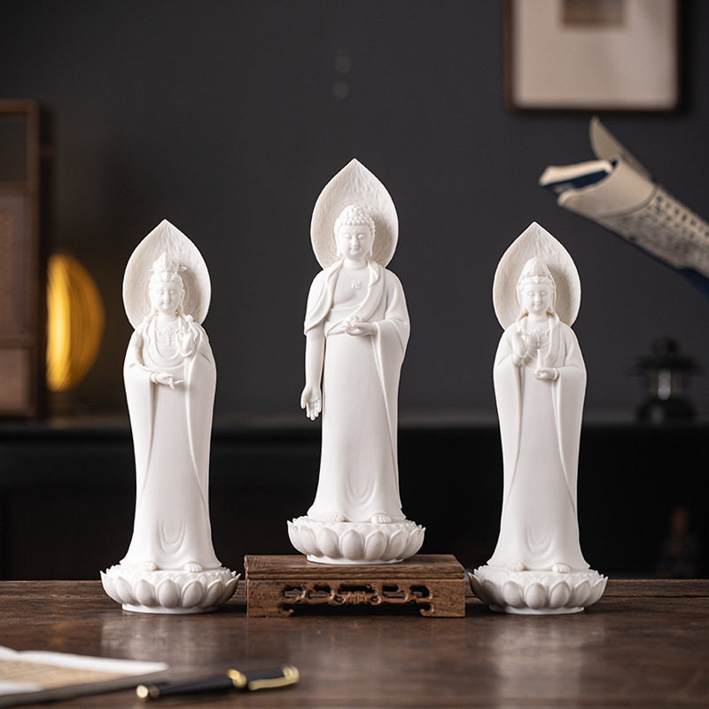 新中式陶瓷摆件林弋新西方三圣神像阿弥陀佛观音佛像大势至菩萨像