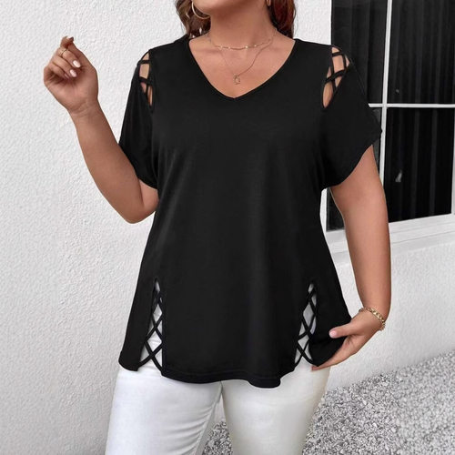 Women's Large-size 2026 Solid lor Cross-strap T-shirt