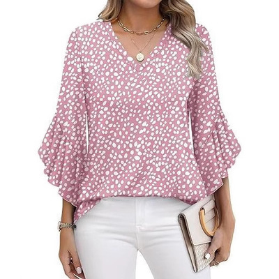 Women's Casual 3/4-sleeve Printed V-neck T-shirt Forwomen