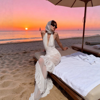 Hallneck Skirt Deep V Stitching See-through Backless Sexy 20