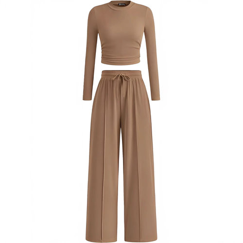 Solid lor Pit Strip Two-piece Set Slim Short Drawstring High