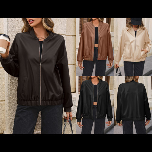 Casual Short Pu Motorcycle Jacket For Women