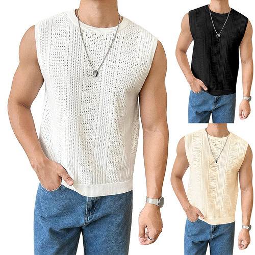 Men's Solid lor Sweater Fashion Men's Sleeveless Hollow Brea