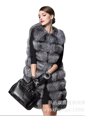 S-10xl Haining Fox Fur Vest Mid-length Silver Fox Large Size