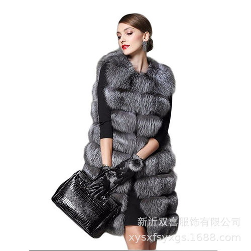 S-10xl Haining Fox Fur Vest Mid-length Silver Fox Large Size
