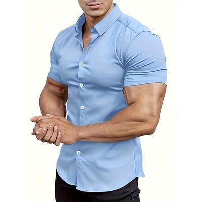Men's Mle Men's Shirt Casual Fashion Solid lor Thin Short Sl