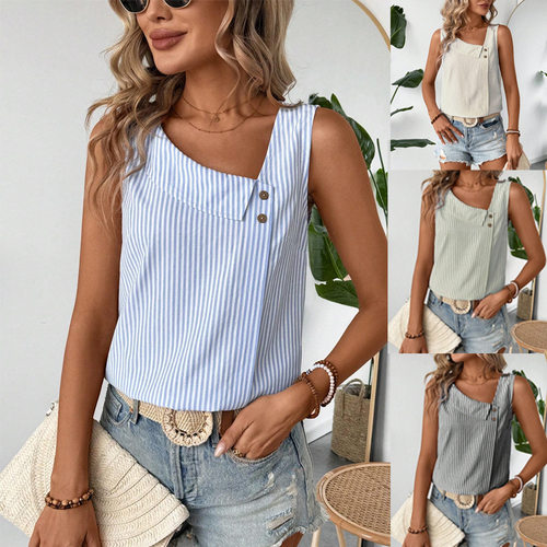 2026 Women's Casual Slant llar Sleeveless Regular Pullover M