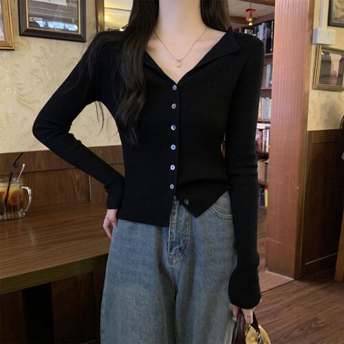 Lapel Knitted Cardigan Women's 2026 Women's Fitted V-neck Bo