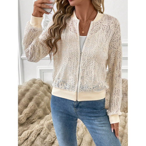 2026 Elegant Lace Spliced Baseball llar Jacket For Women