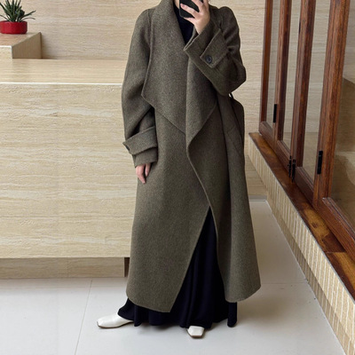 2026 Atmosphere Bathrobe Style Large Lapel Double-sided Wool