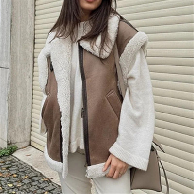 Sreet Style Lapel Fur Integrated Vest Top For Women Loose An
