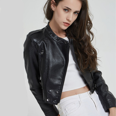 2026 Women's Short Slim Stand llar Women's Motorcycle Jacket
