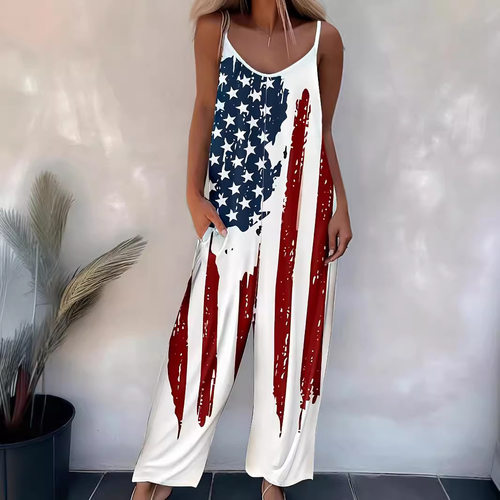 2026 Fashion Women's Printed Casual Suspender Jumpsuit Shoul